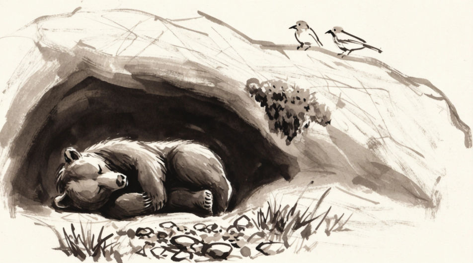 Sleeping bear in a den
