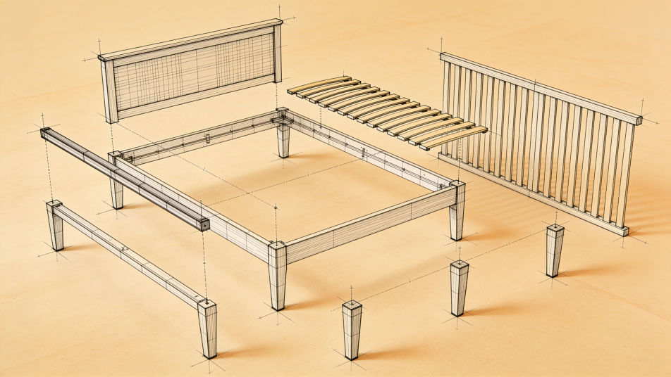 Exploded view of a bed frame