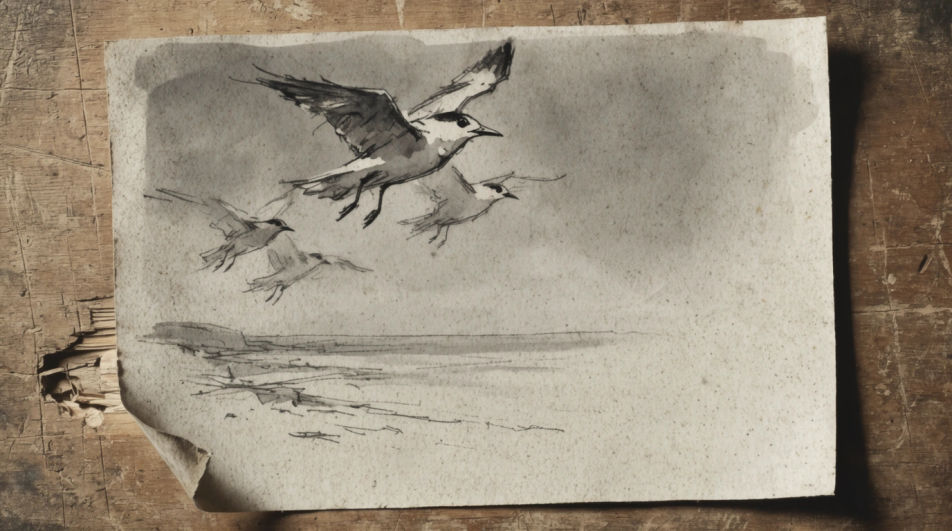 Birds over a shoreline