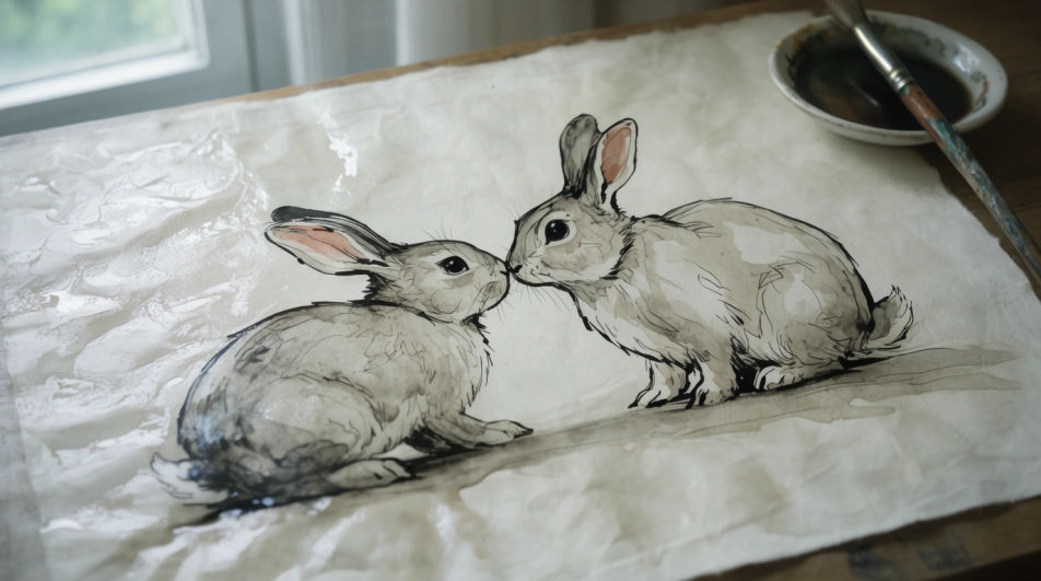 Two bunnies nose to nose