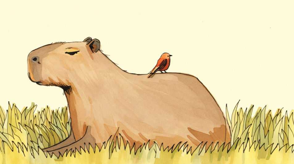 Capybara with a small bird