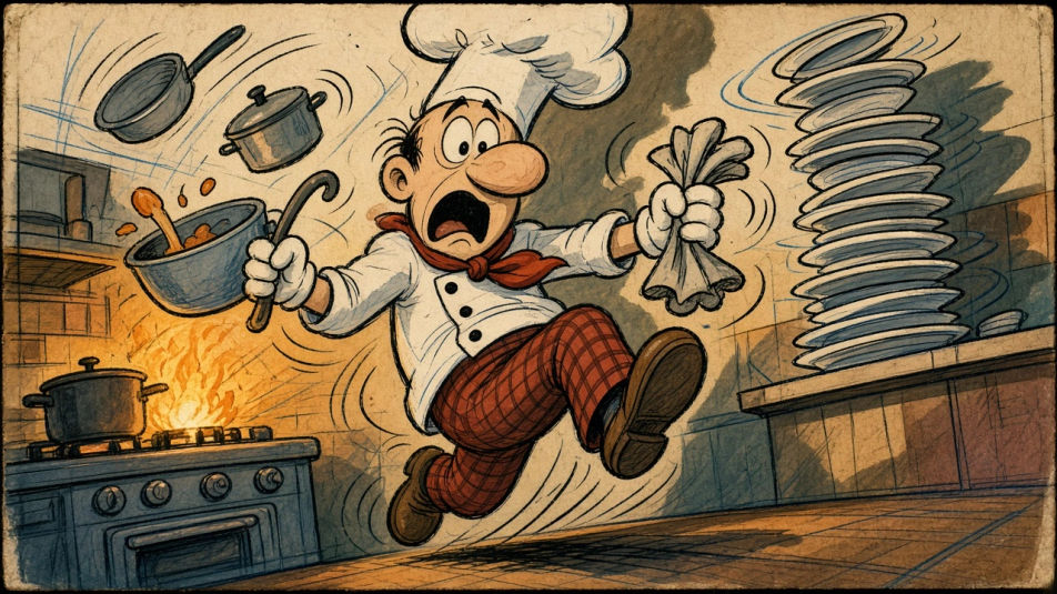 Cartoon kitchen mishap