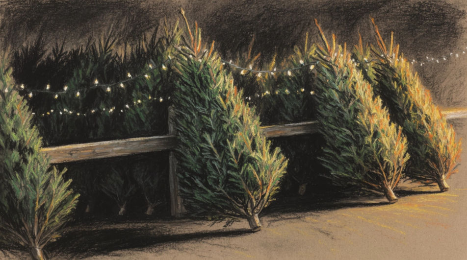 Tree lot at dusk