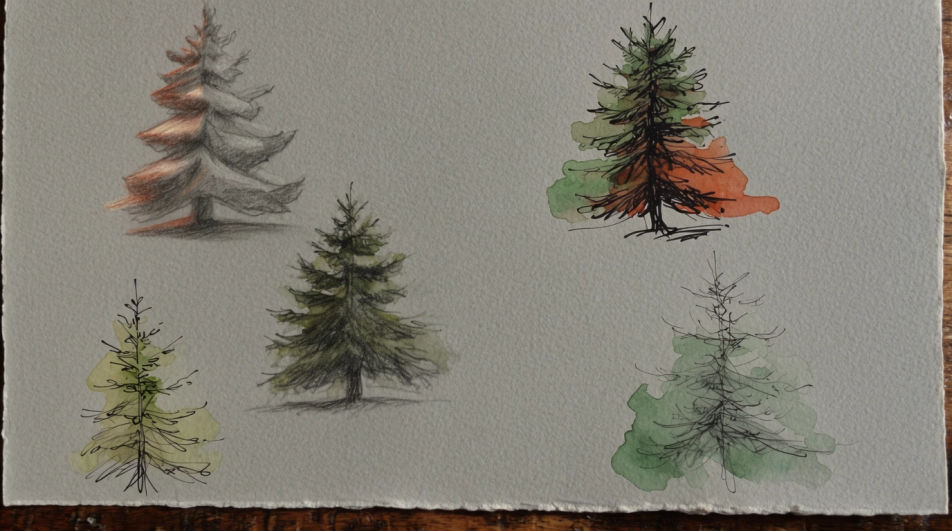 Watercolour tree with loose washes