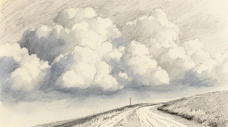 Clouds above a hill road