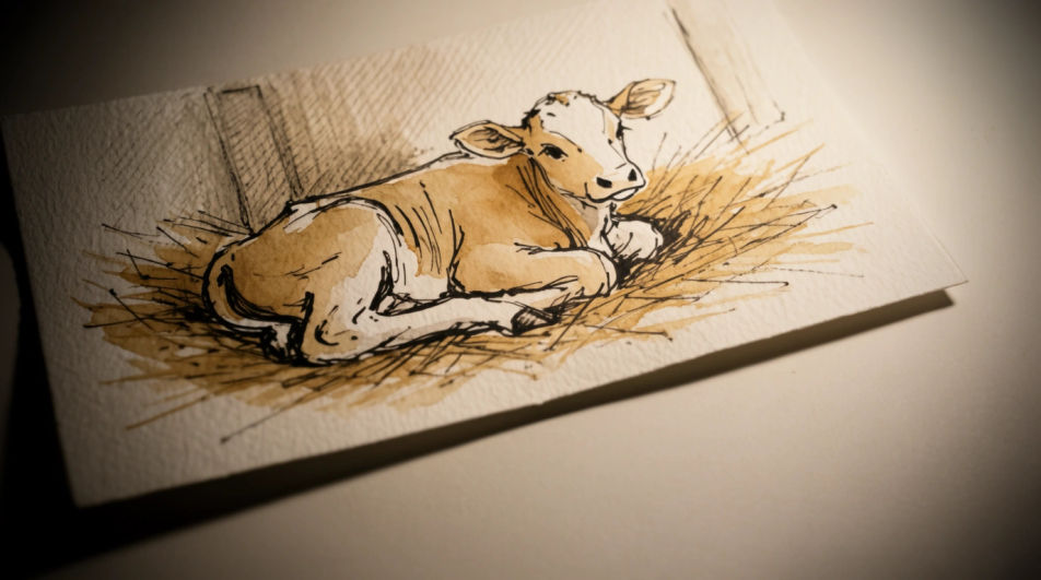 Calf resting in straw