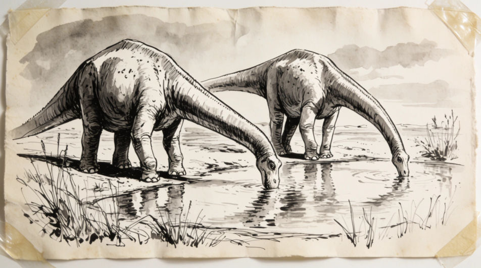 Two dinosaurs at a waterhole