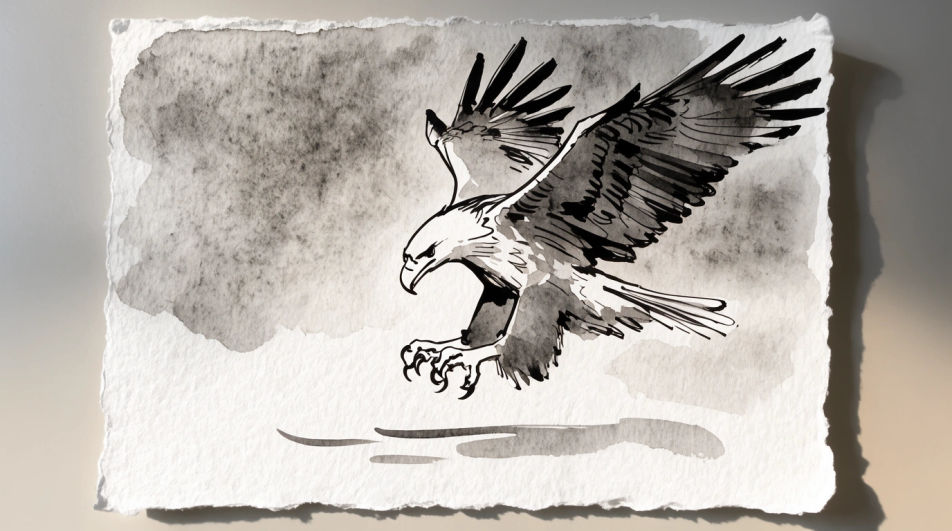 Eagle diving toward water