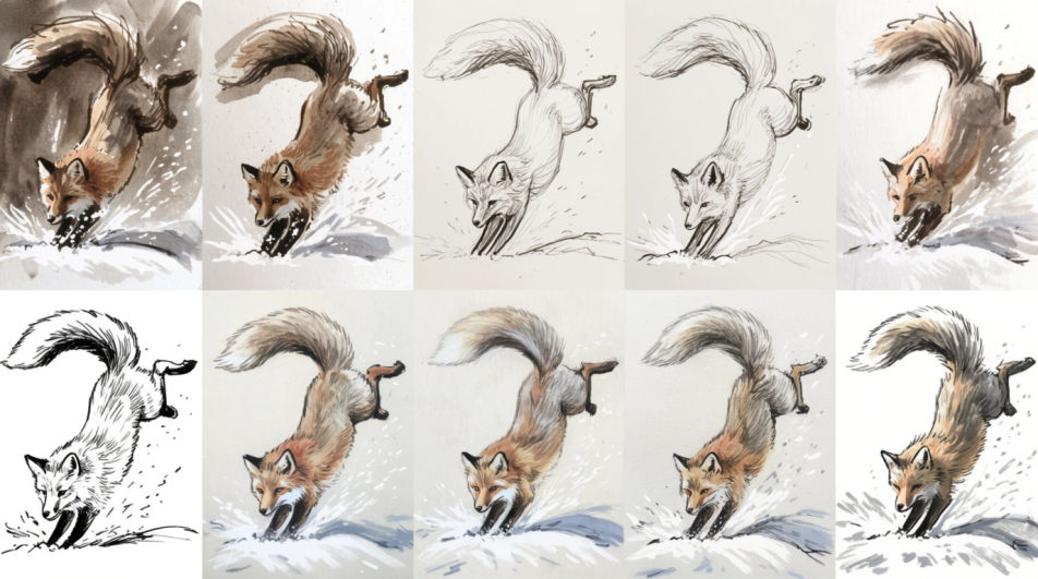 Mid-pounce in snow