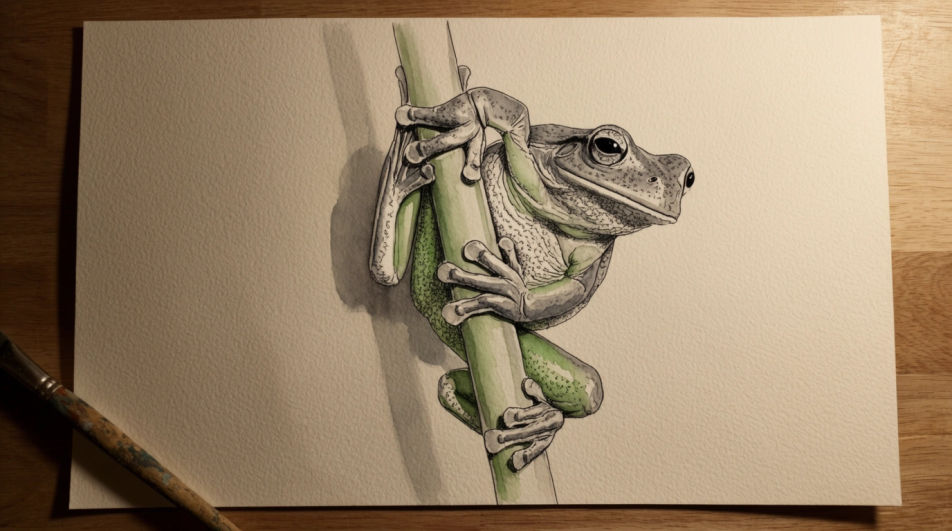 Frog gripping a stem