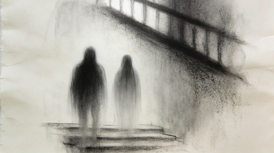 Two ghosts on a stair