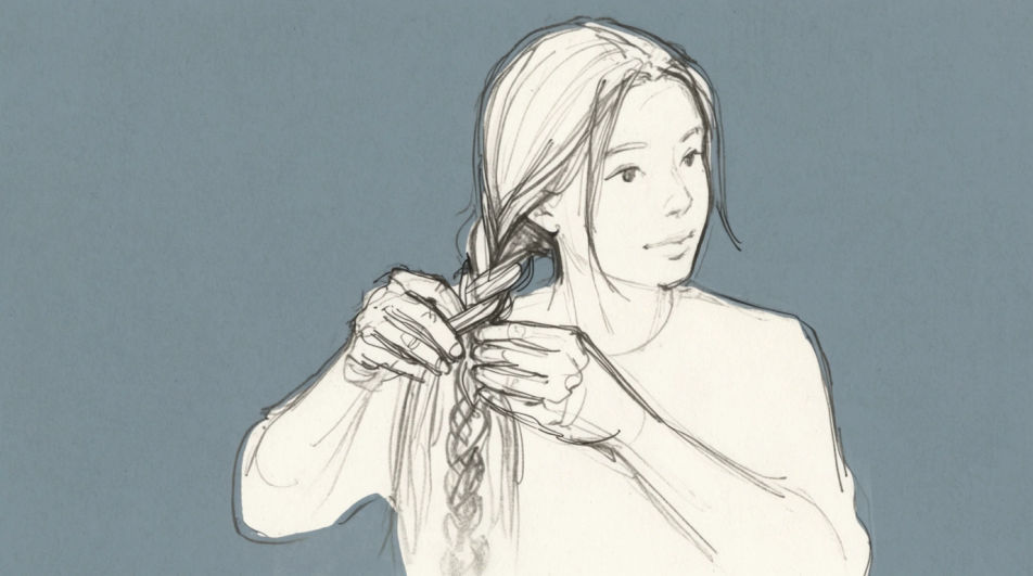 Braiding her hair