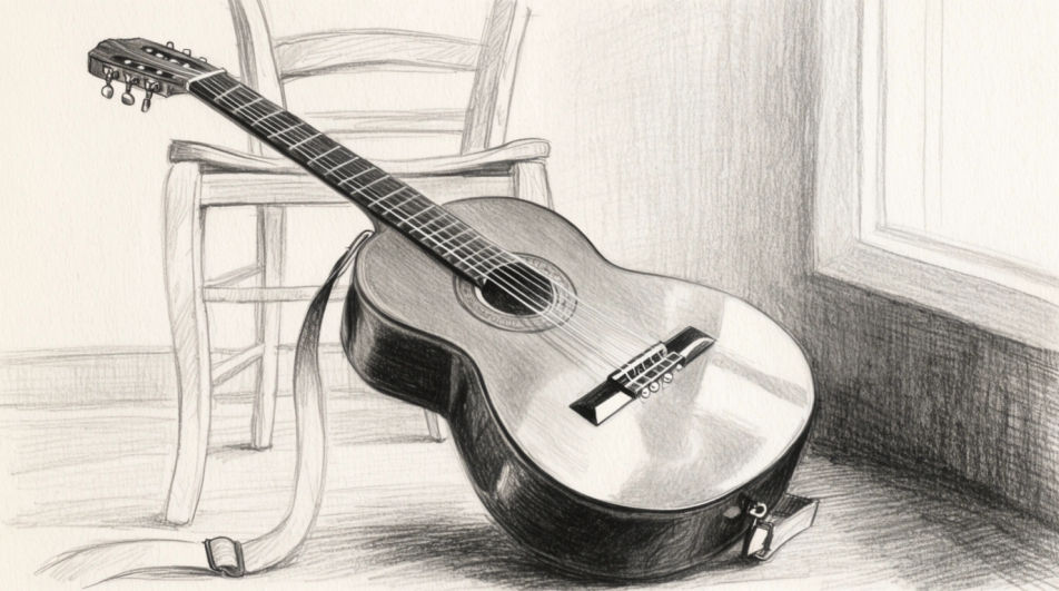 Guitar leaning on a chair