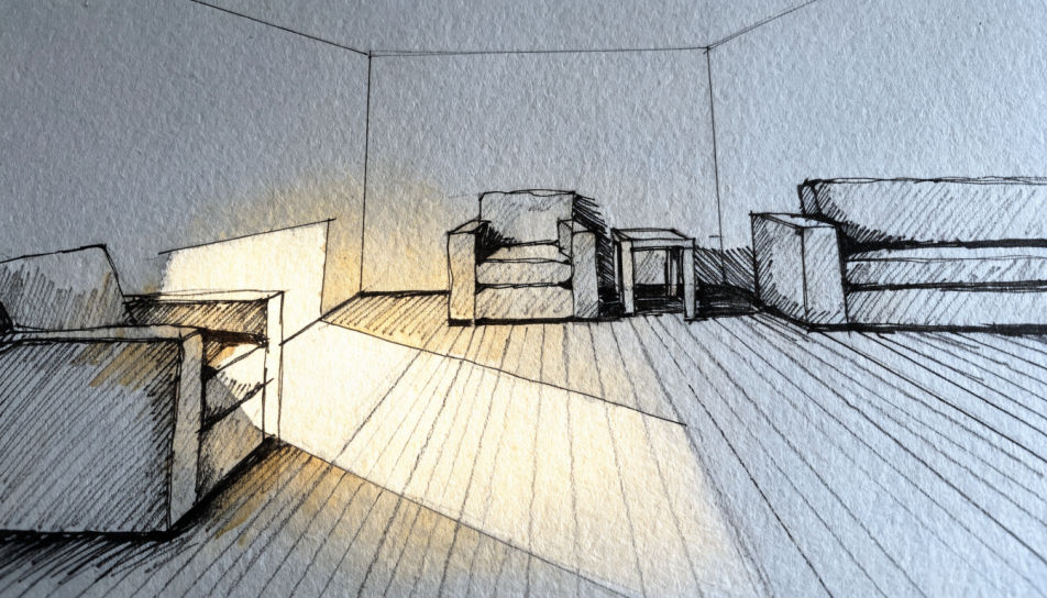 Interior room in one-point perspective