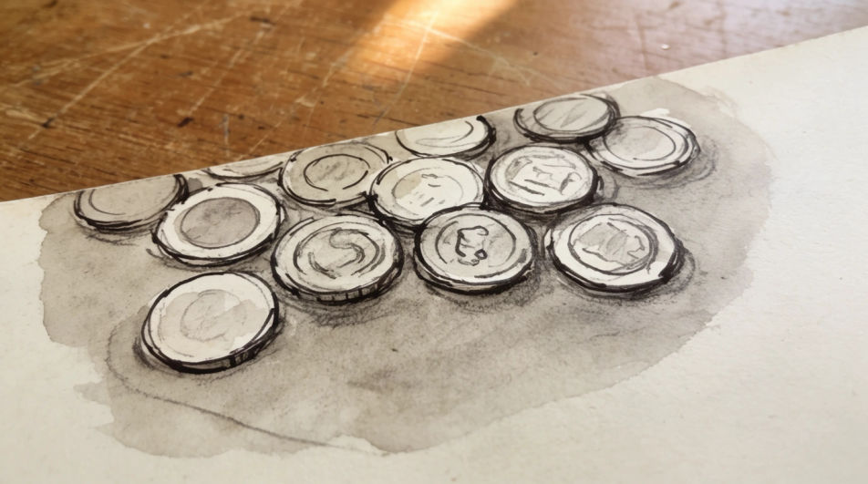 Coins on a counter