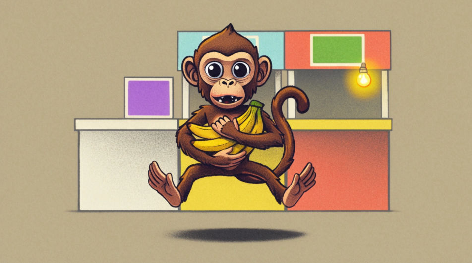 Monkey stealing fruit
