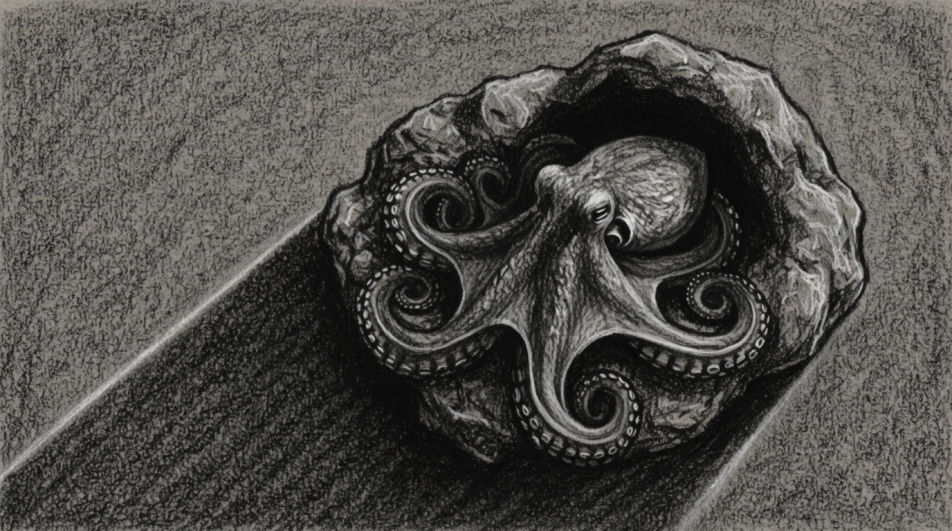 Octopus in a rock crevice
