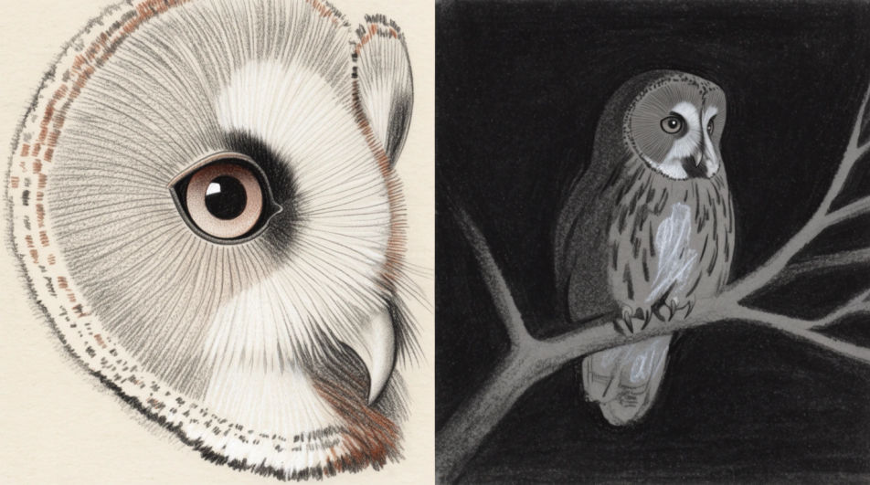 Owl on a branch at night
