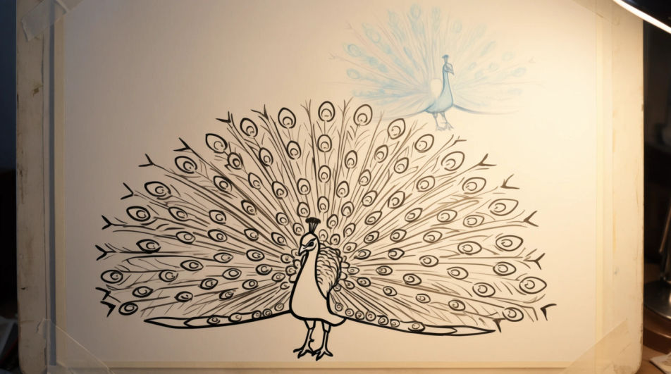 Outline peacock for colouring
