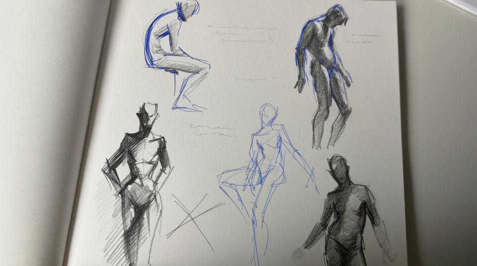 Study page of five poses