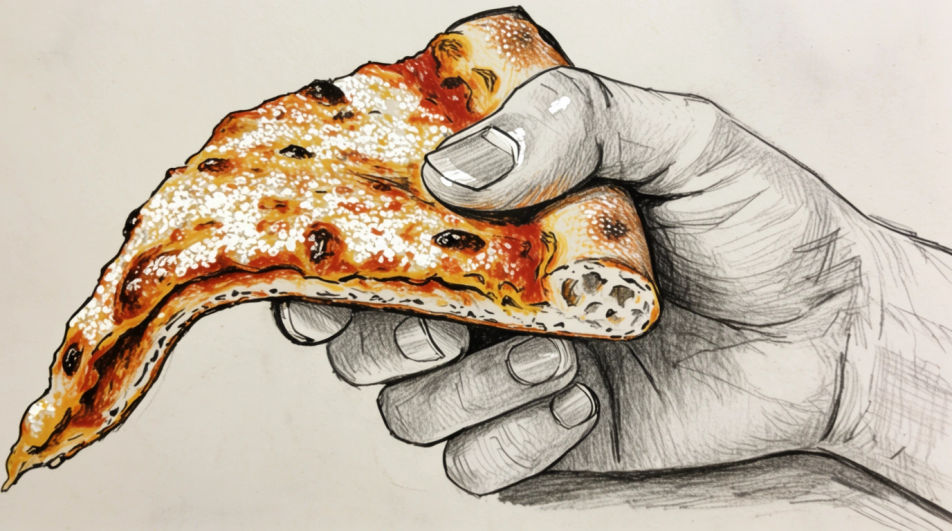Hand holding a slice