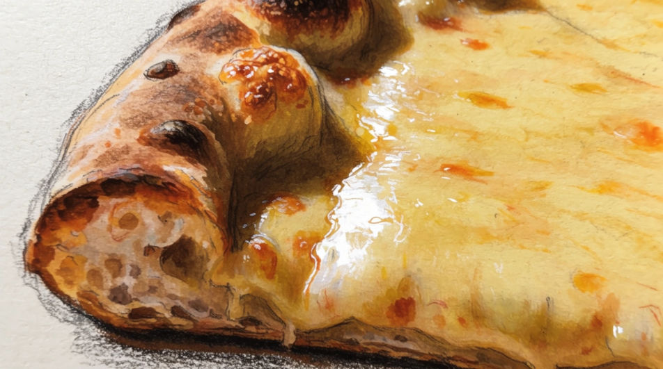Crust and cheese close detail
