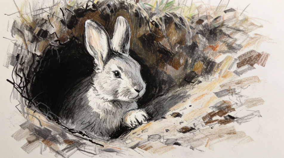 Rabbit in a burrow entrance