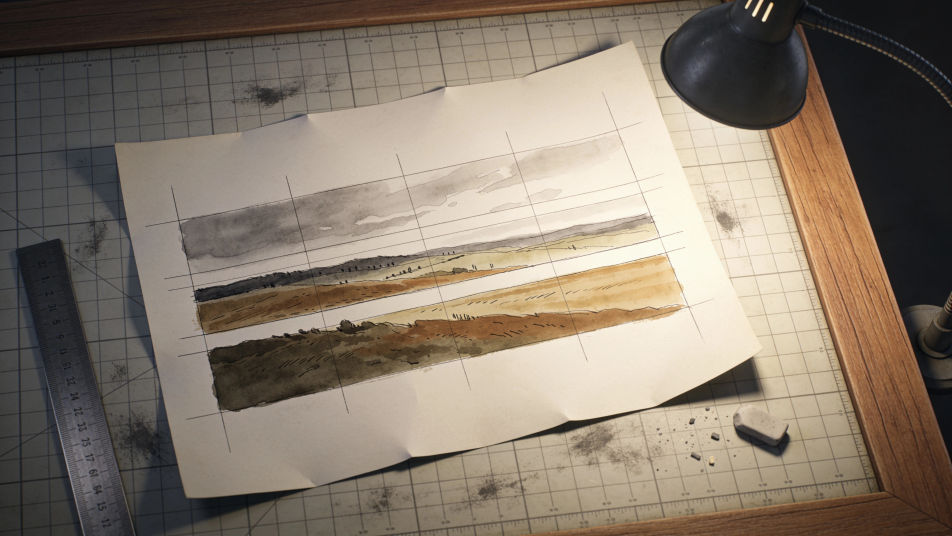 Working sketch with construction lines