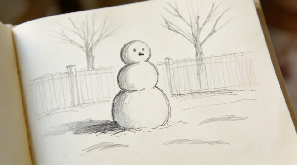 Snowman in a bare garden