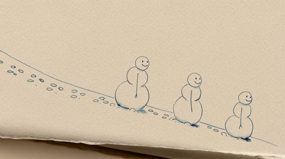 Snowman family on a hill