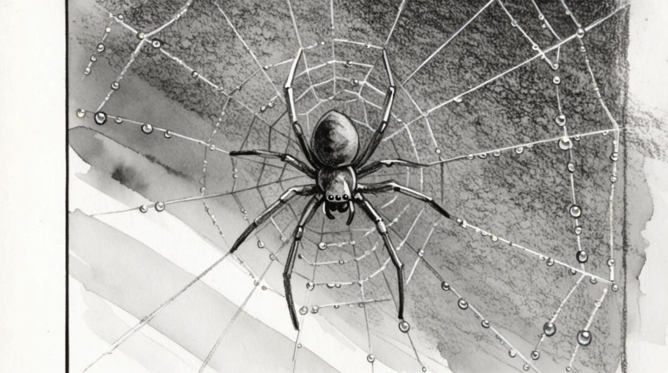 Spider in a dew-beaded web