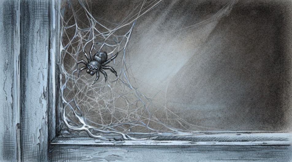 Web across a window frame