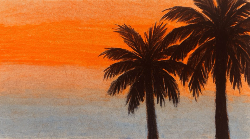 Palm silhouettes on the shore