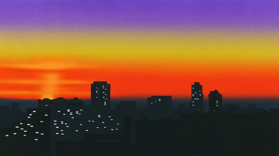 City skyline at dusk