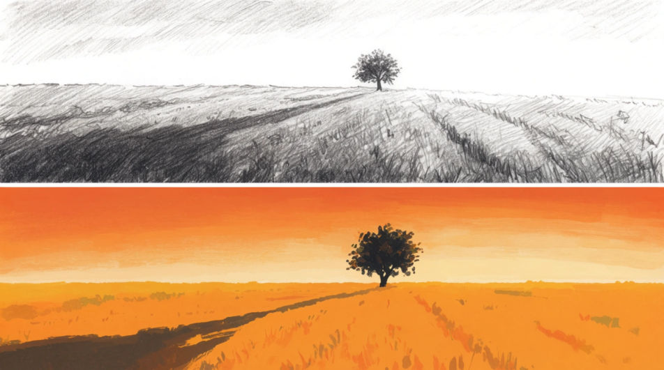 Open field with long shadows