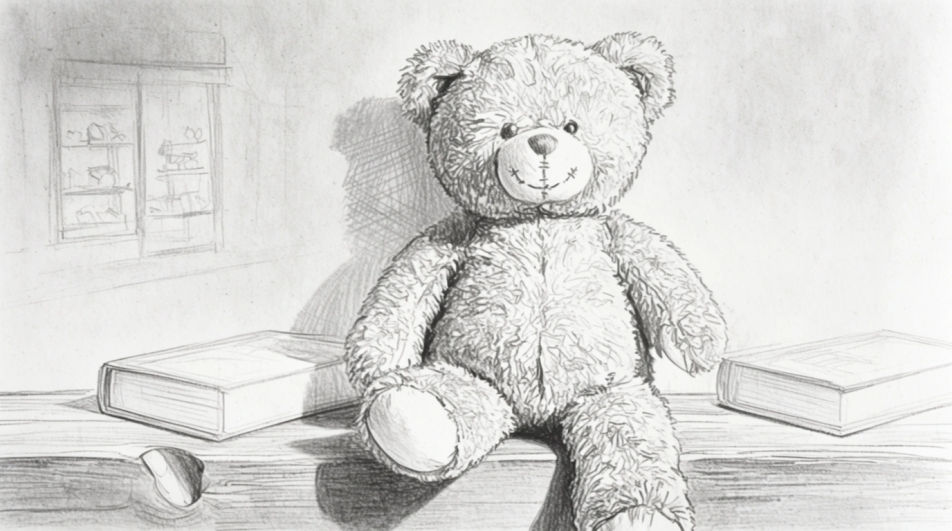 Bear sitting on a shelf