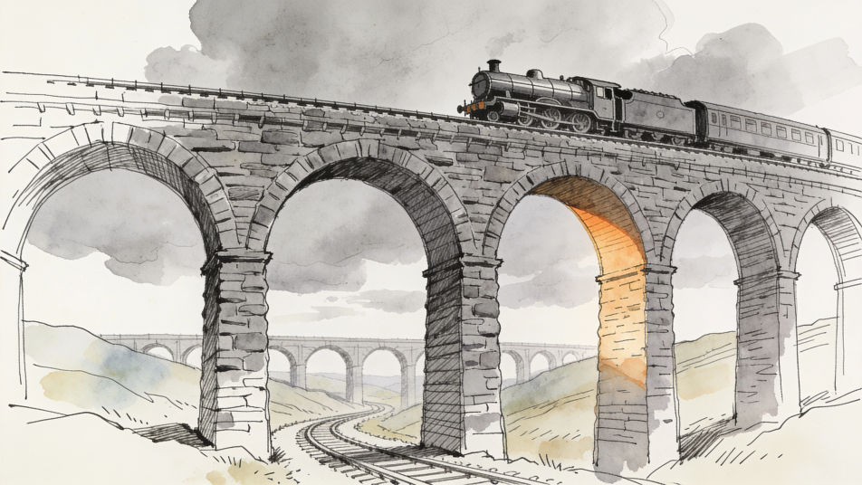 Train crossing a viaduct