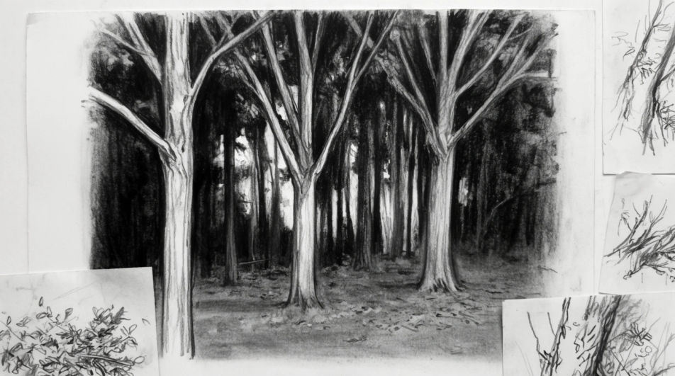 Forest edge in charcoal