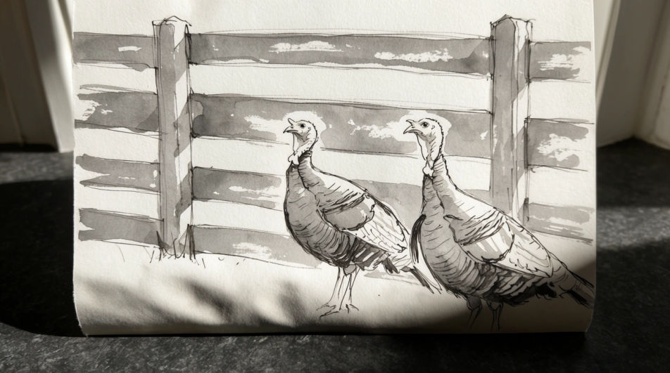 Farmyard corner in wash