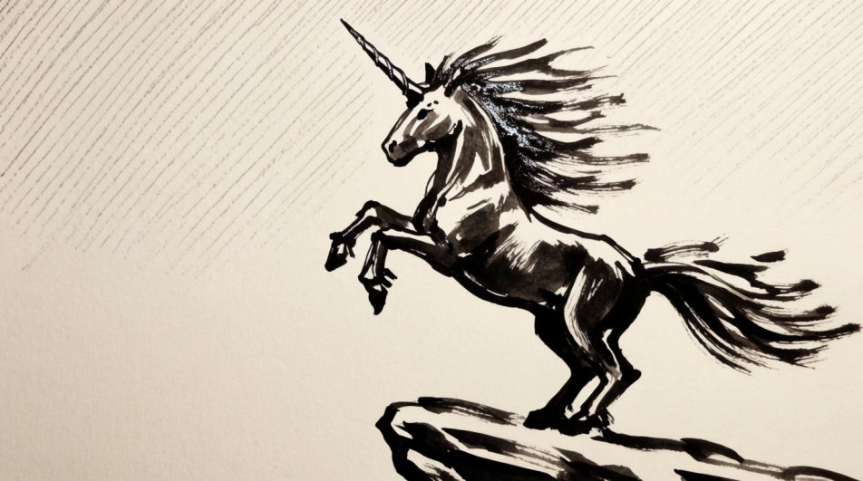 Unicorn rearing on a cliff