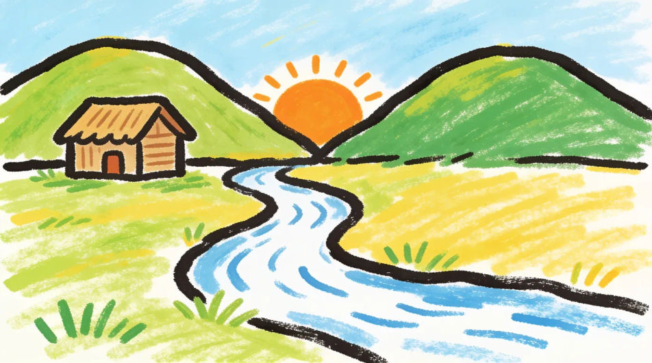 Village scenery drawing