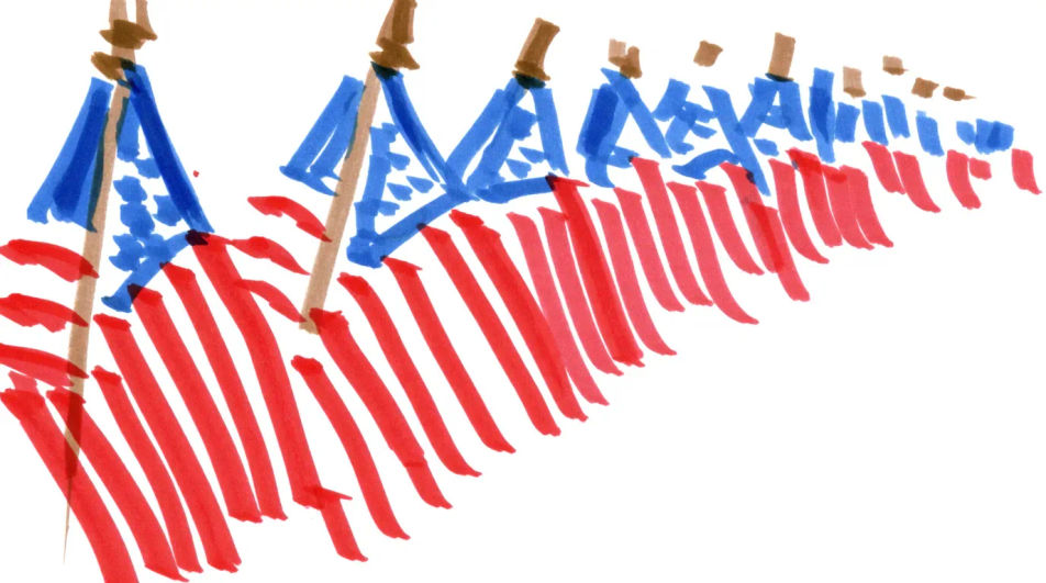 Parade flags along a street
