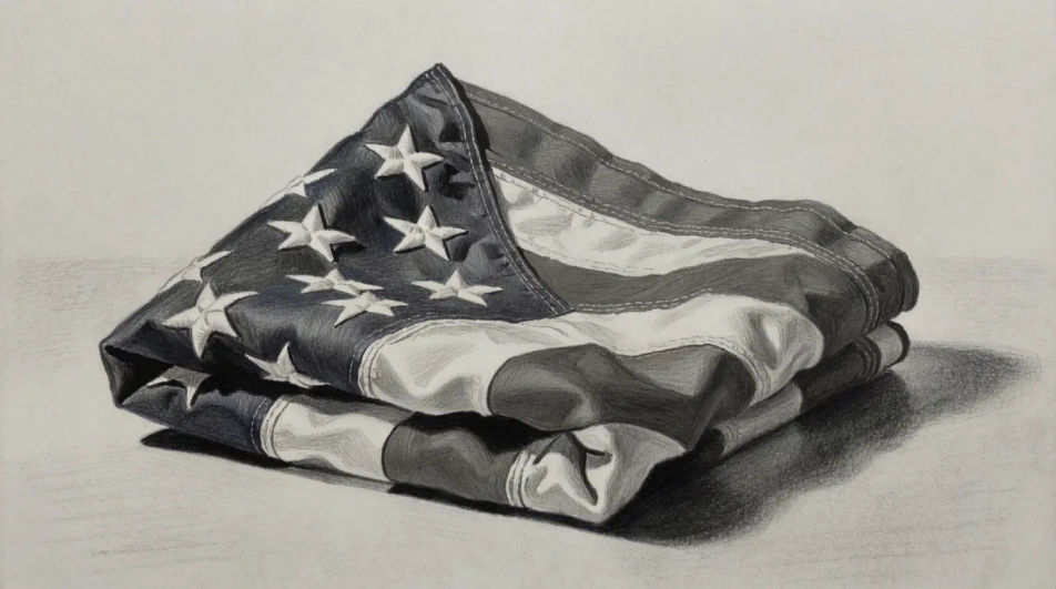 Folded flag on a table