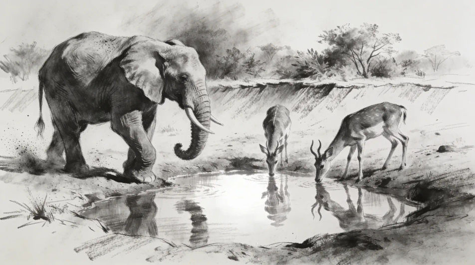 Animals at the water hole