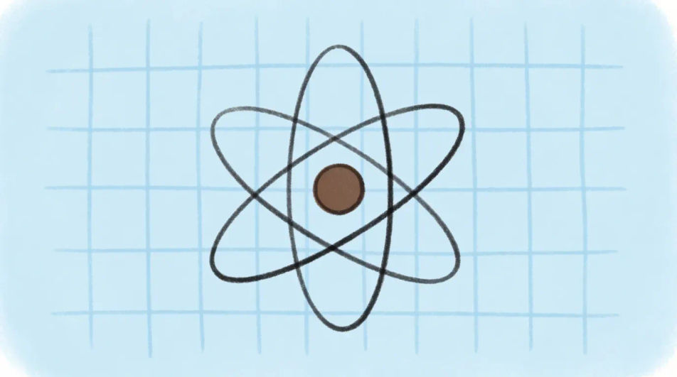 Atom over a grid background