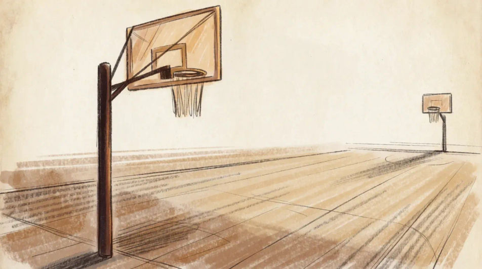 Two hoops down an empty court
