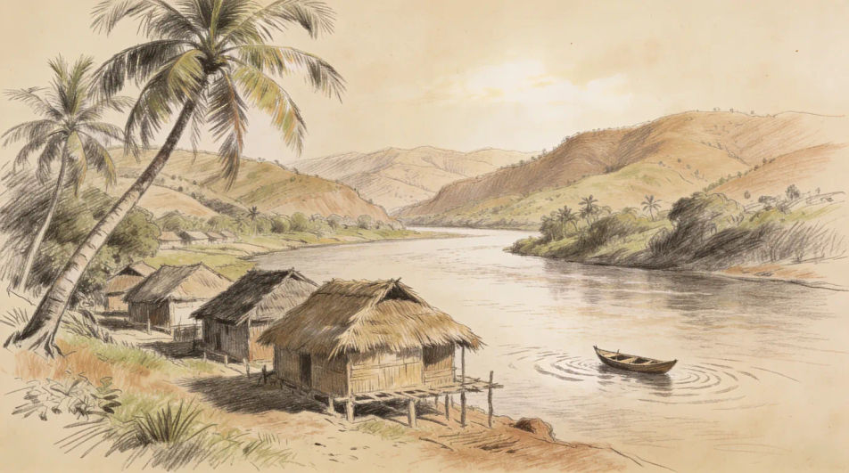 Village scenery with a river
