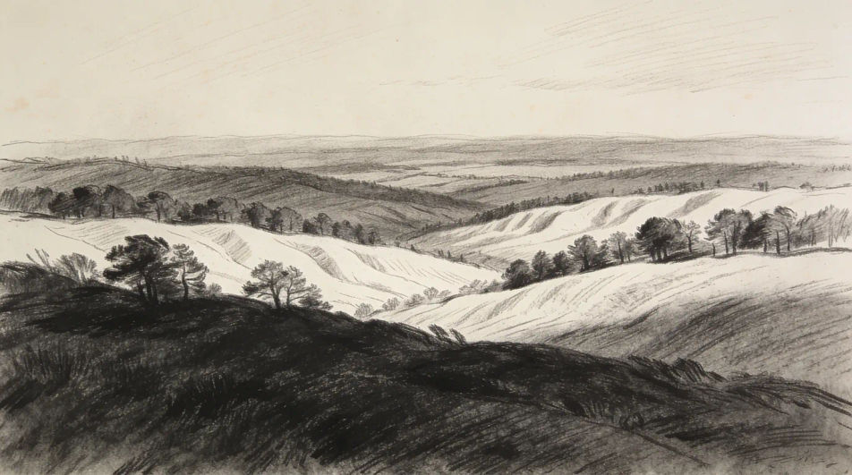 Beautiful scenery drawing easy, wide view