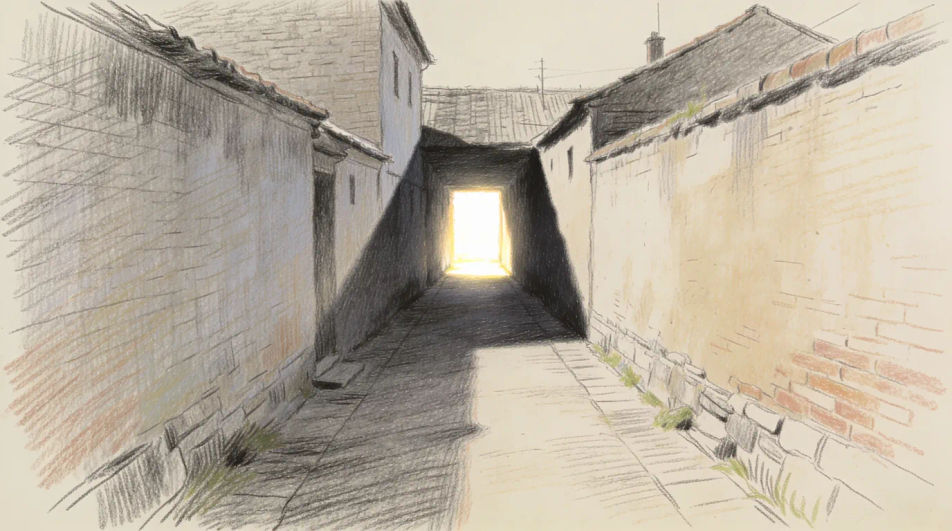 Village lane at eye level
