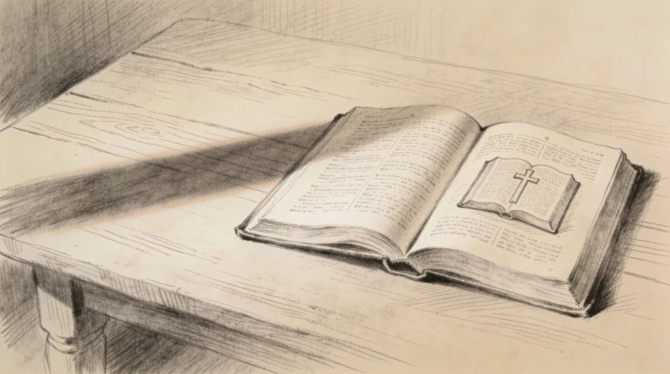 Open book on a wooden table
